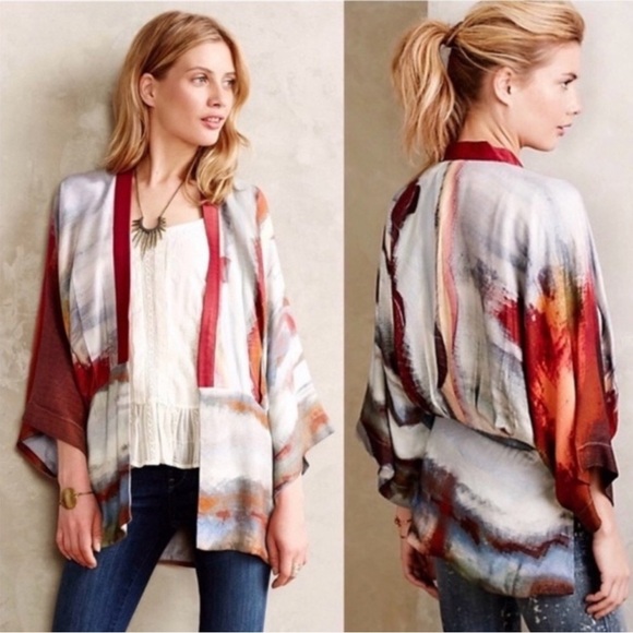 NWT Anthropologie Bl^nk London Sunfall Watercolor Kimono - Picture 1 of 9